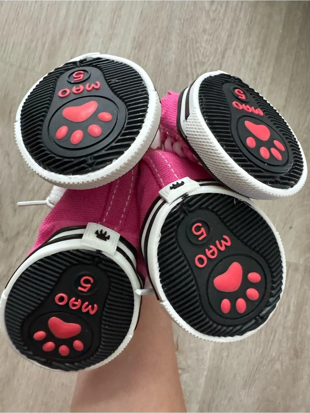 Dog Sneakers Pink Canvas Puppy Shoes Set of 4 Size 5 Non-Slip Paw Boots